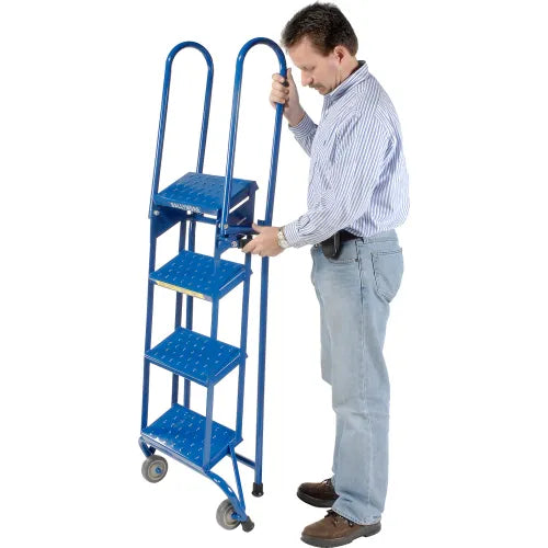 Ballymore 4 Step Lock N Stock Folding Rolling Ladder 350 Lb Capacity — Cleanpro Superstore 